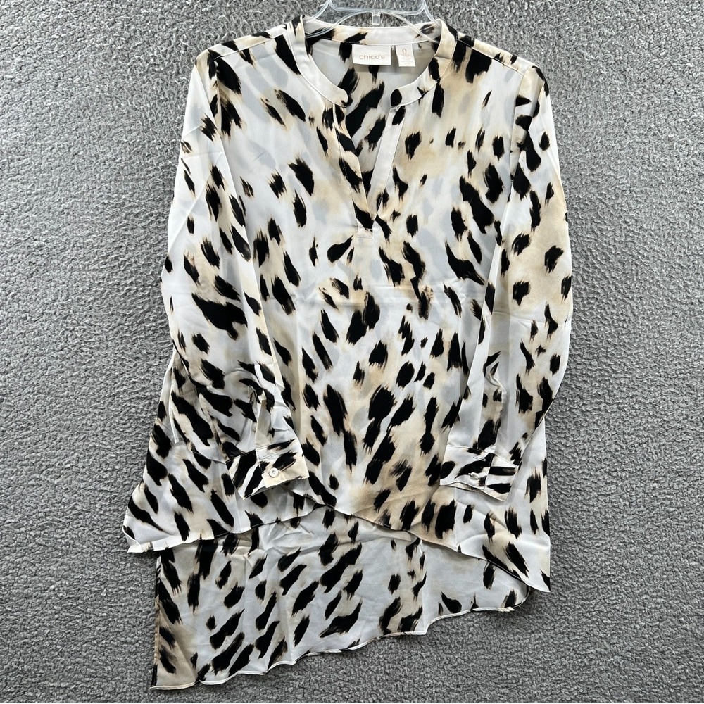 Chicos Womens Tunic Blouse SP Sheer Abstract Animal Print Statement Artsy Travel
